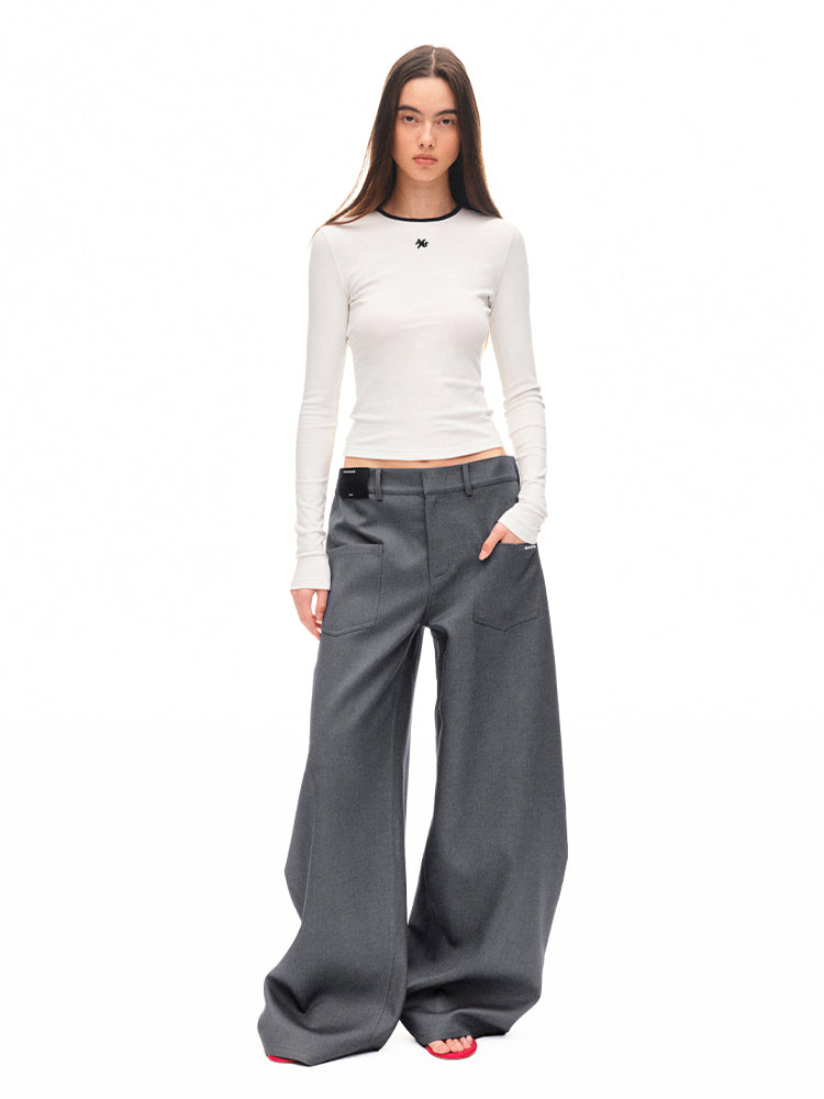 Contrast-trim Regular-shoulder Long-Sleeve T-shirt - CHINASQUAD