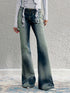 Washed Blue Reflective Foil Micro-flare Denim Trousers - CHINASQUAD