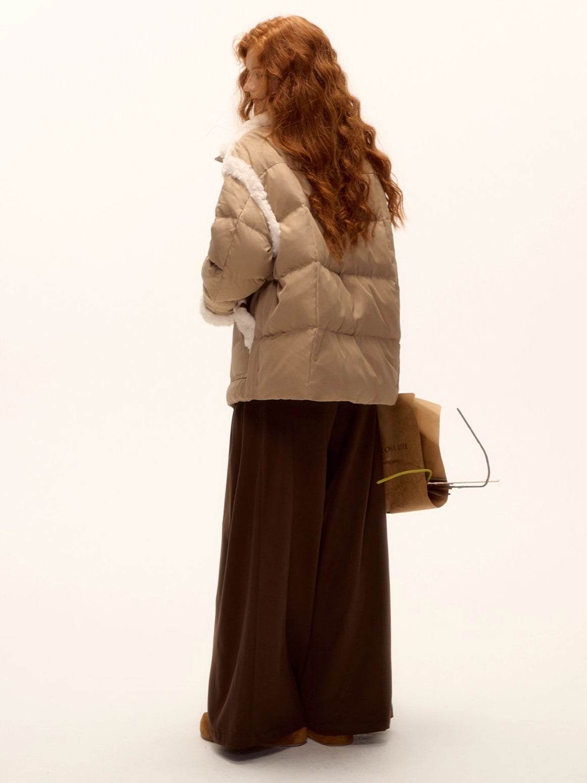 Faux Shearling Panel Down Jacket