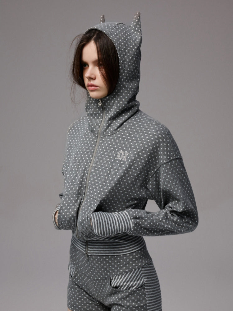 Double-Slider Small Polka Dot Devil Horn Hoodie - CHINASQUAD