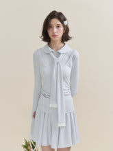 White & Blue Collared Knit Top & Skirt Set - CHINASQUAD