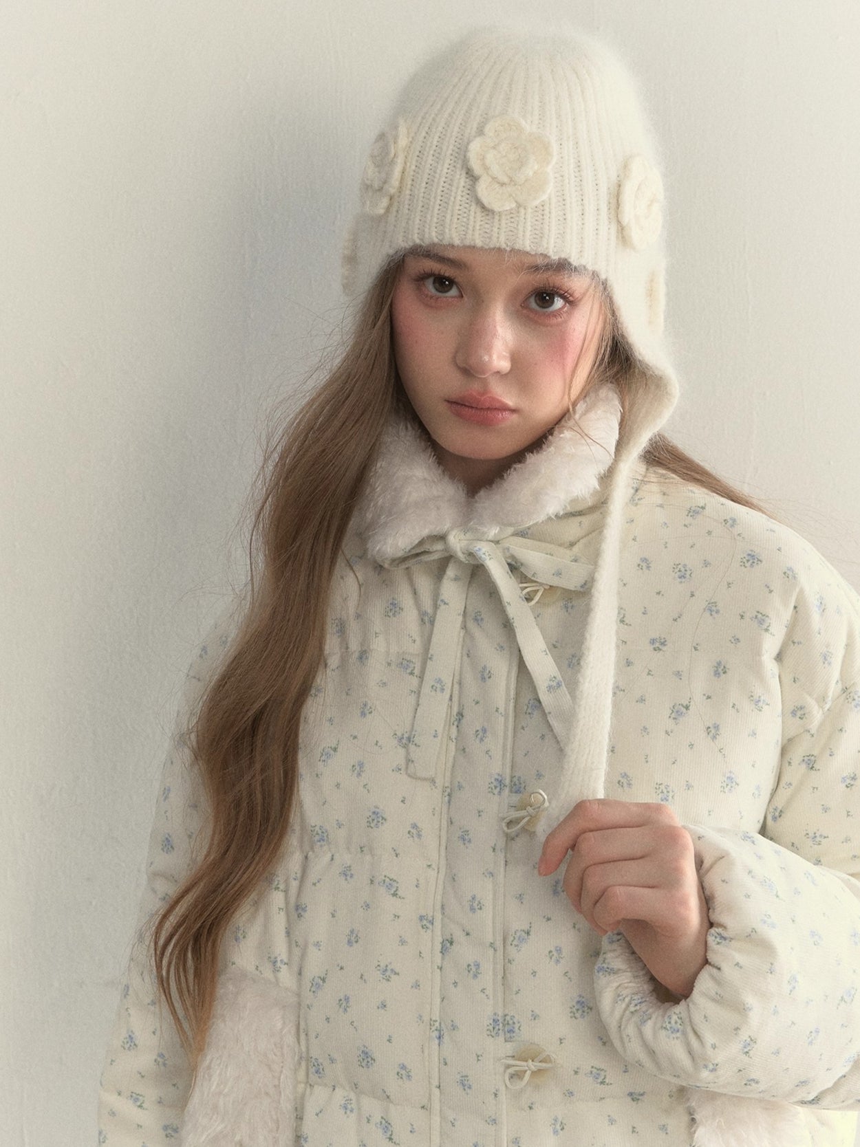 Floral Angora Knit Beanie