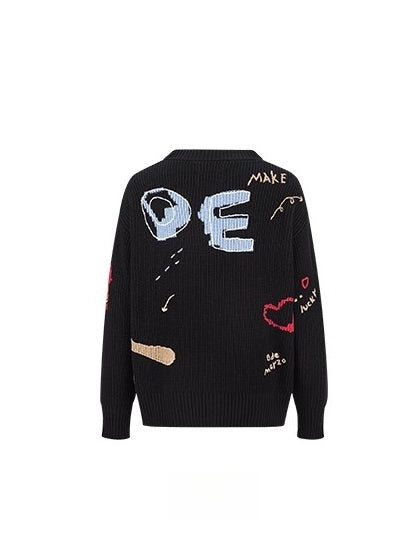 Graffiti Knit V-Neck Cardigan