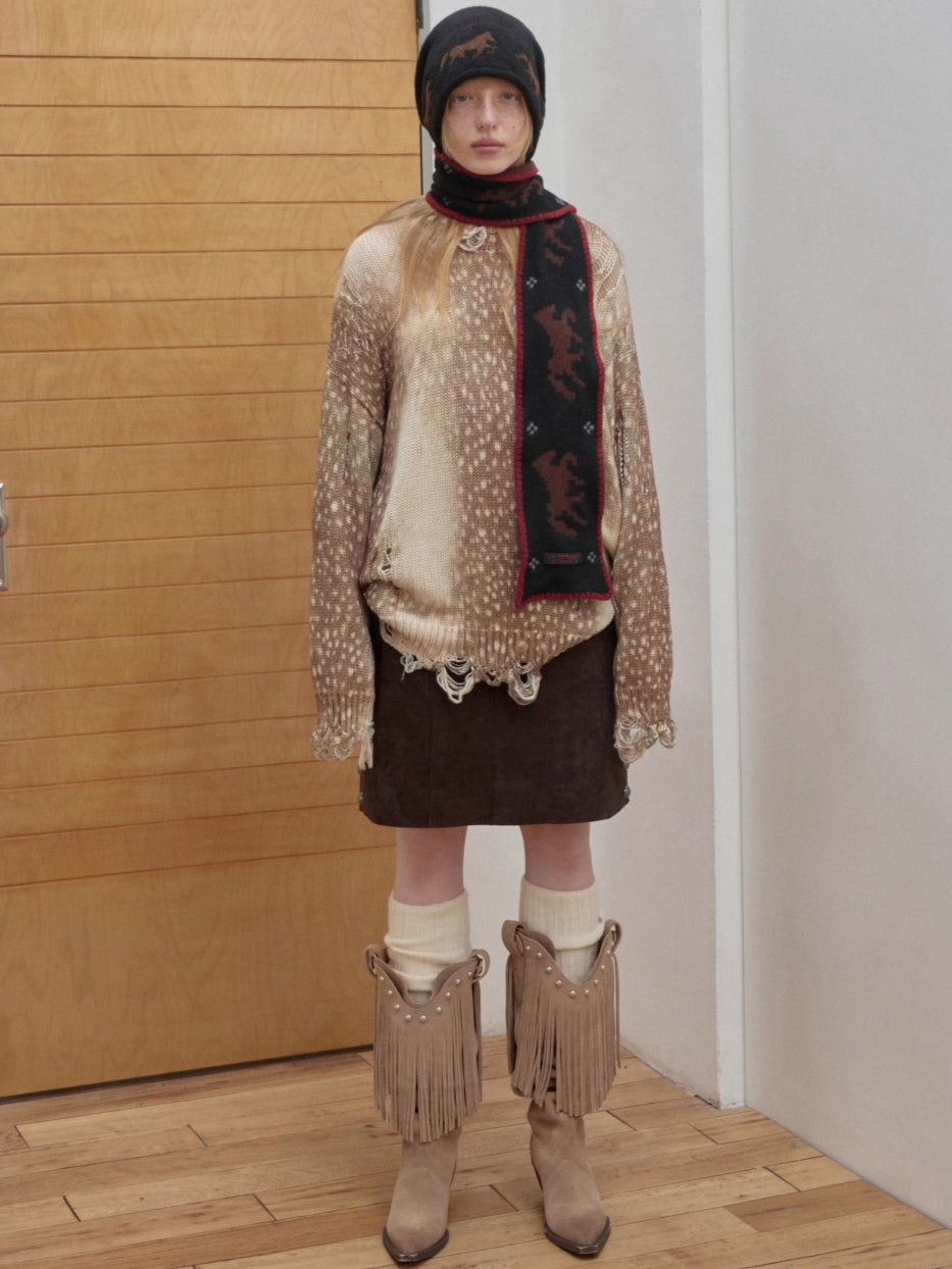 Fair Isle Pony Jacquard Knit Scarf