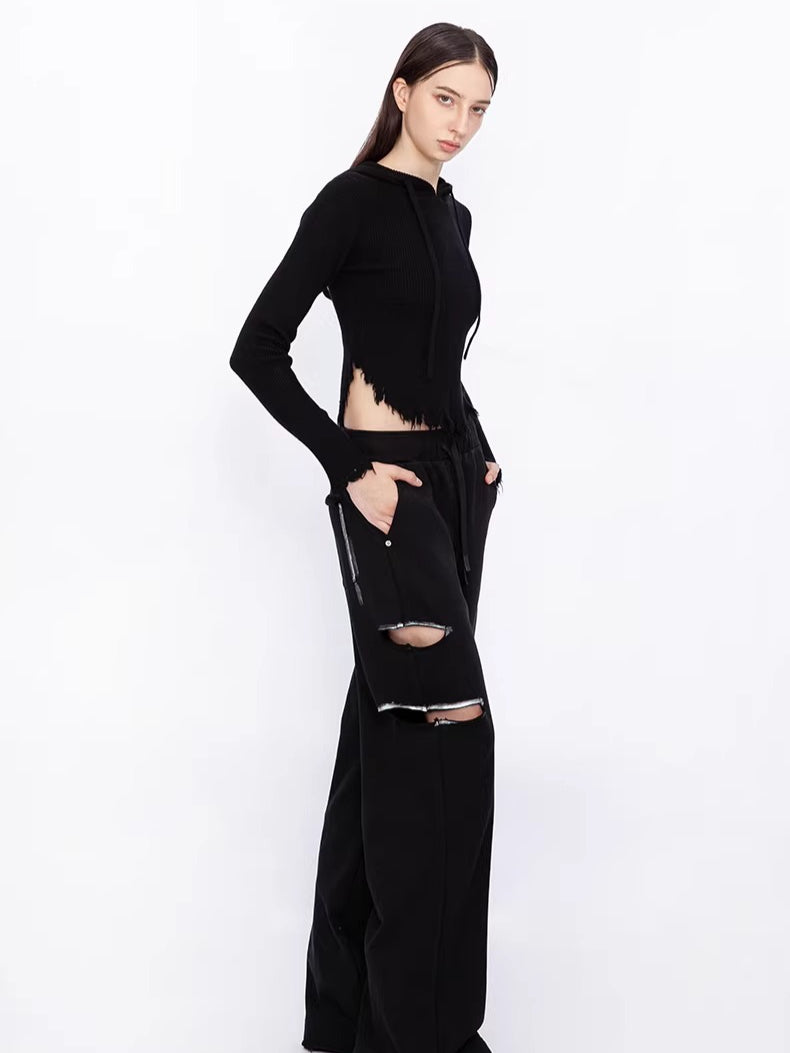 Color-Blocked Distressed Jogger Pants