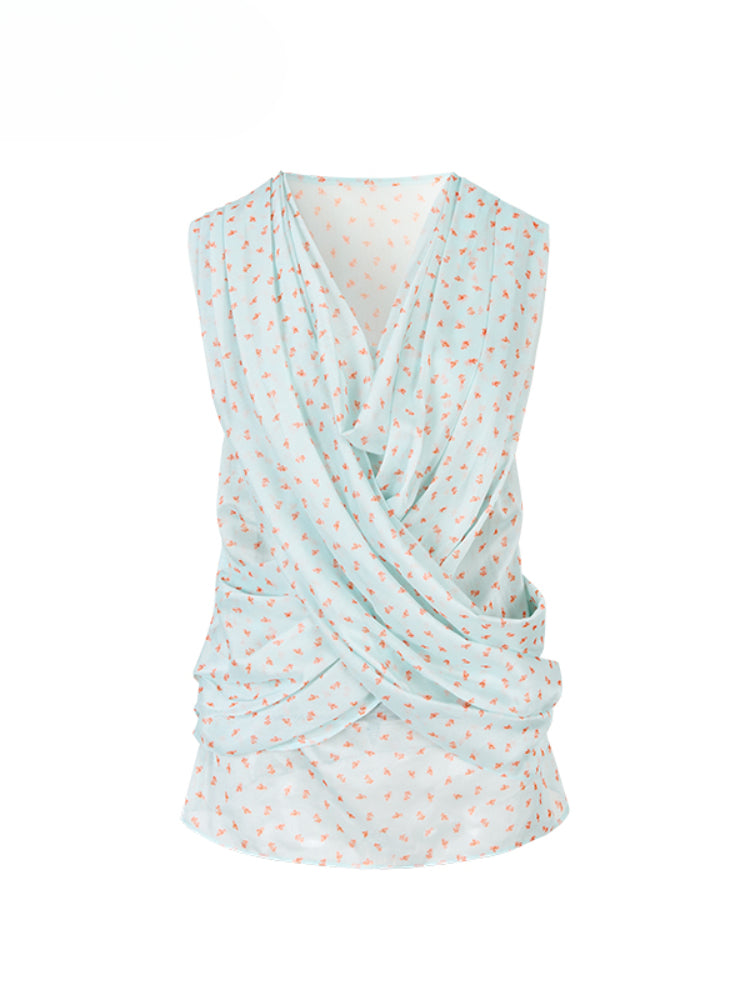 Small Floral Cowl Neck Sleeveless Vest - CHINASQUAD