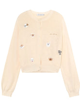 Dog Embroidery Crew Neck Knit Cardigan - CHINASQUAD