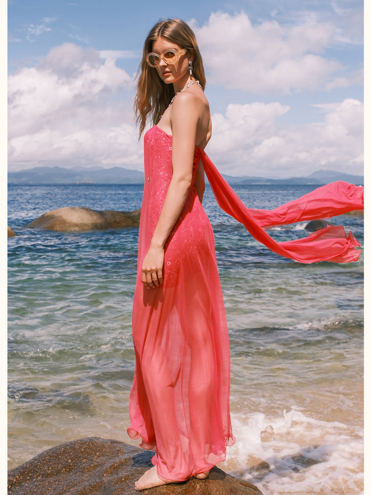 Thea Netting Skirt Lace Backless Dress - CHINASQUAD