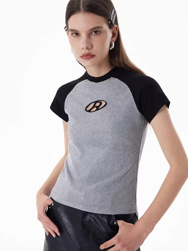 Raglan Sleeve Embroidered Fitted T-Shirt