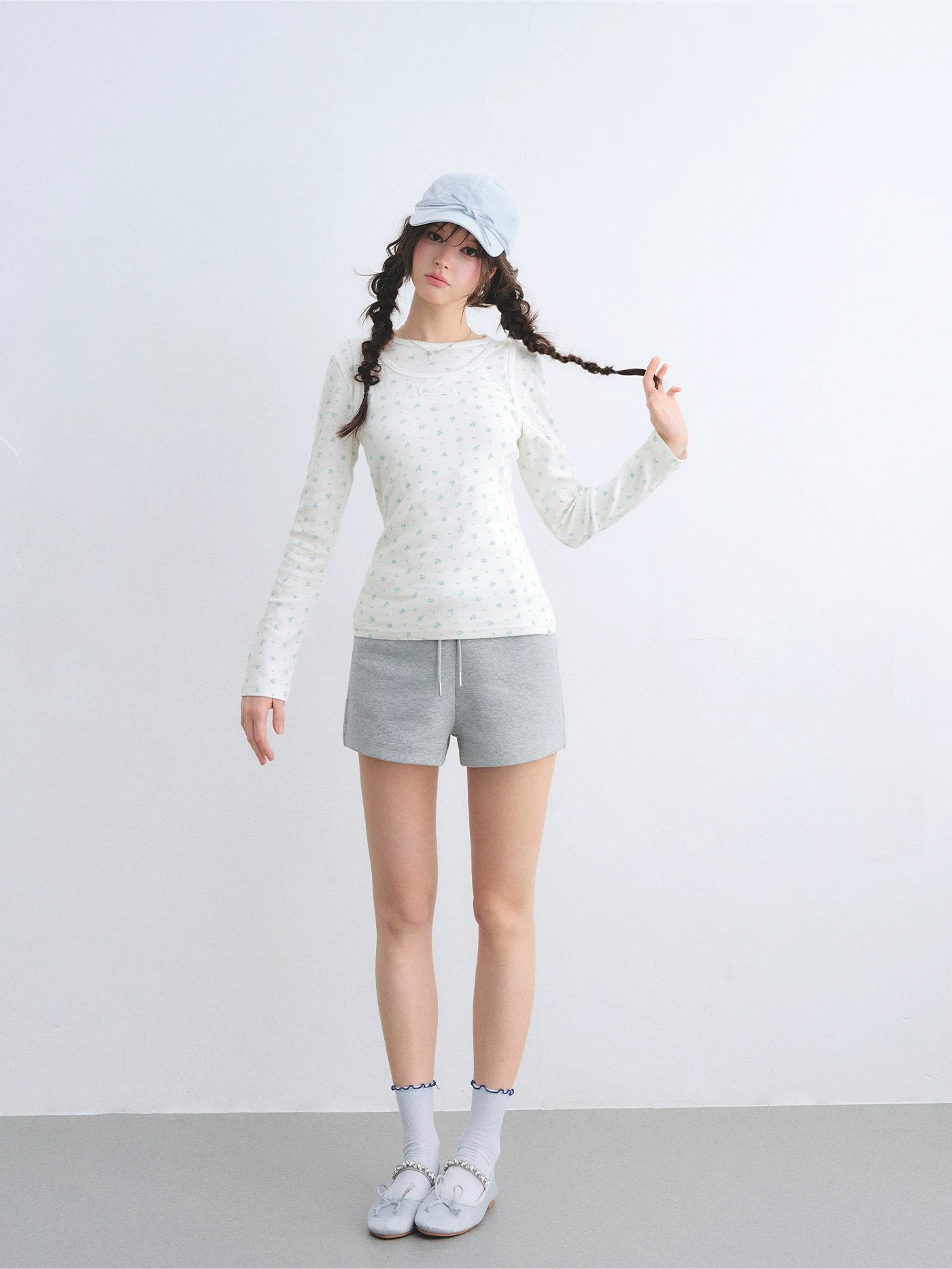Vintage Floral Trim Long Sleeve Layered Top Set