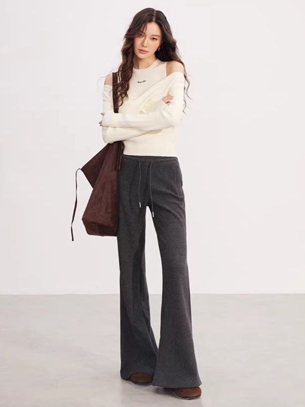 High-Waisted Fleece-Lined Micro-Flare Pants