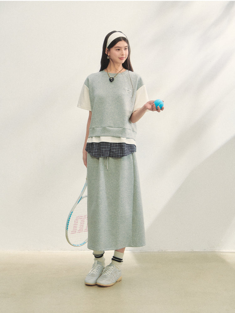 Fake 3-Piece Plaid Short-Sleeve T-shirt & Skirt Set - CHINASQUAD