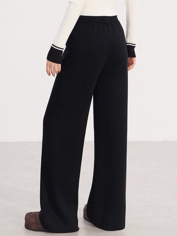 Fleece-Lined Soft-Knit Wide-Leg Pants
