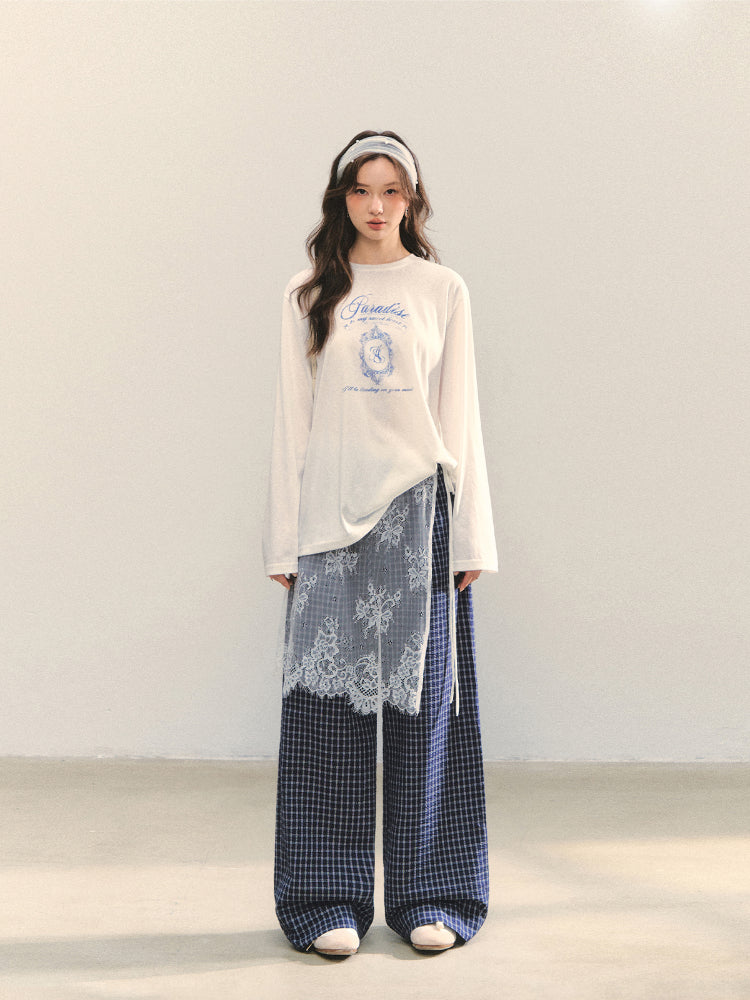 White Crew-Neck College Print Long-Sleeve T-Shirt - CHINASQUAD