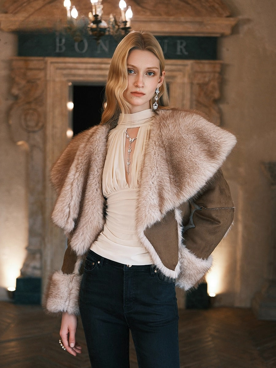 Mishka Faux Shearling Suede Cropped Jacket - CHINASQUAD