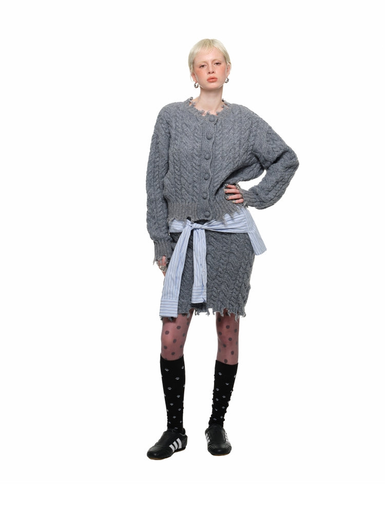 Cable Knit Cardigan & Skirt Set - CHINASQUAD