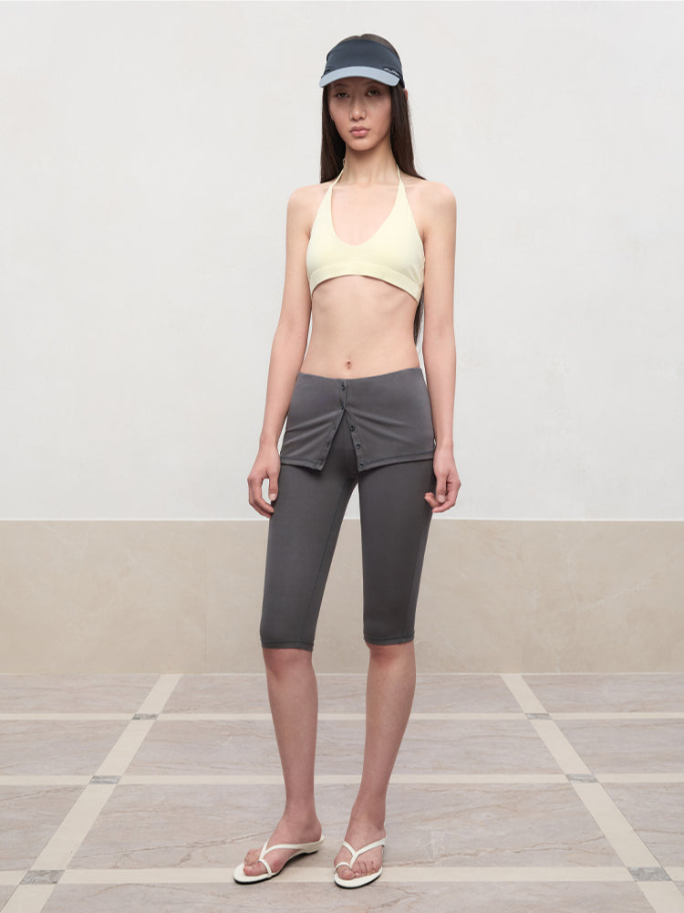 High Elastic Mid-Low Waist Five-Quarter Shorts