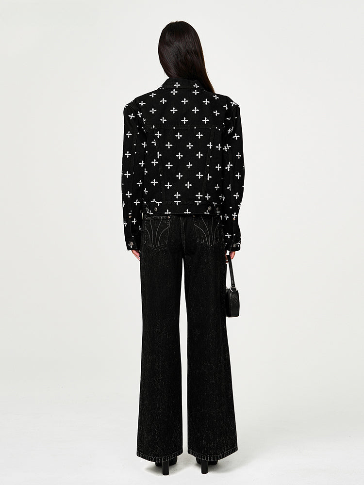 Black Garden Printed Denim Jacket - CHINASQUAD