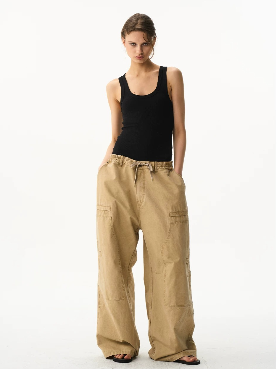 Vintage Washed Embroidered Workwear Baggy Pants