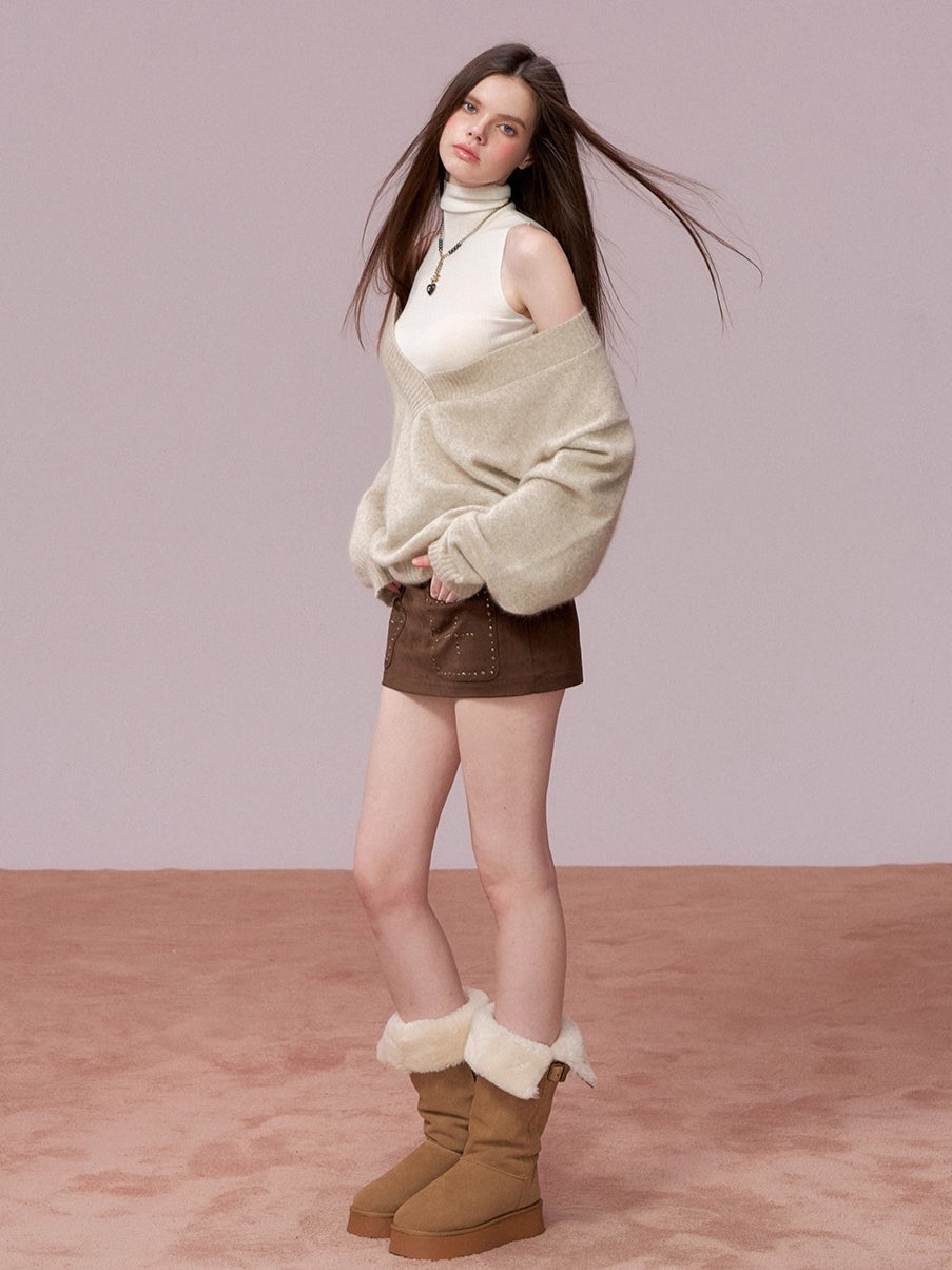 Wool Deep V-Neck Oversized Sweater