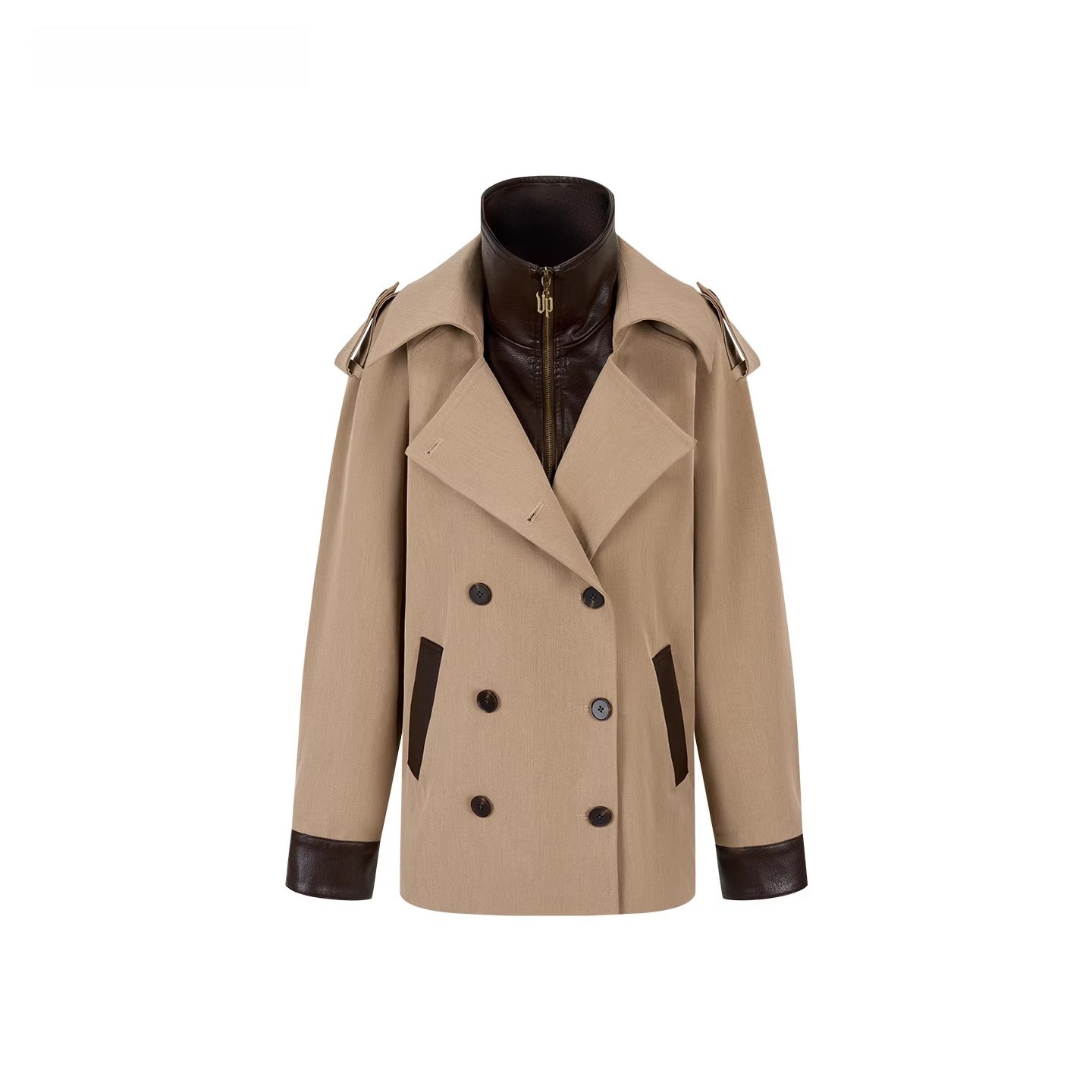 Contrast Faux-Layer Double-Breasted Wool-Blend Jacket - CHINASQUAD