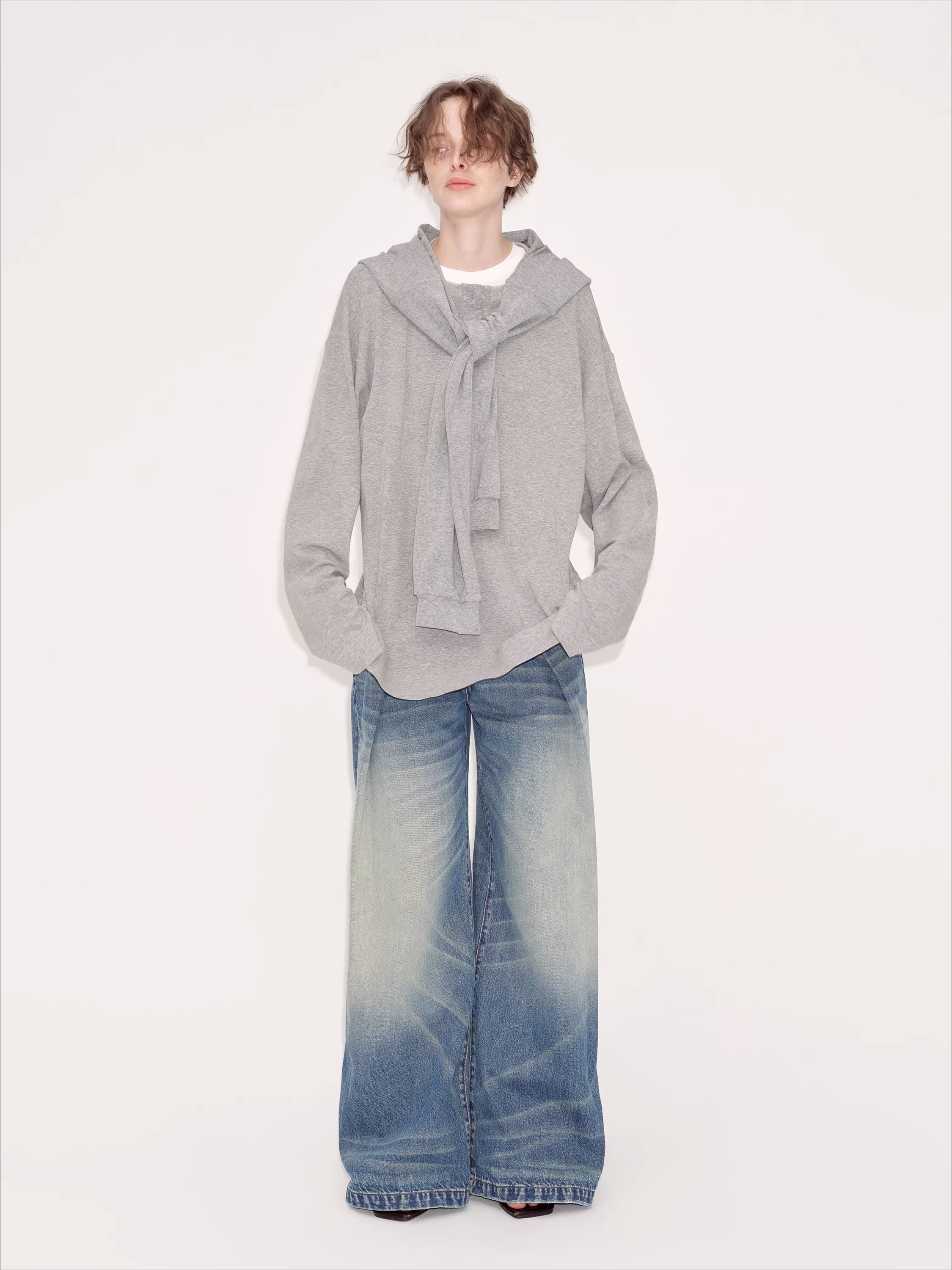 Relaxed Grey Hooded Long Sleeve Sweatshirt