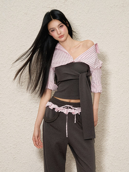 Gray Color-Block Tie Top - CHINASQUAD