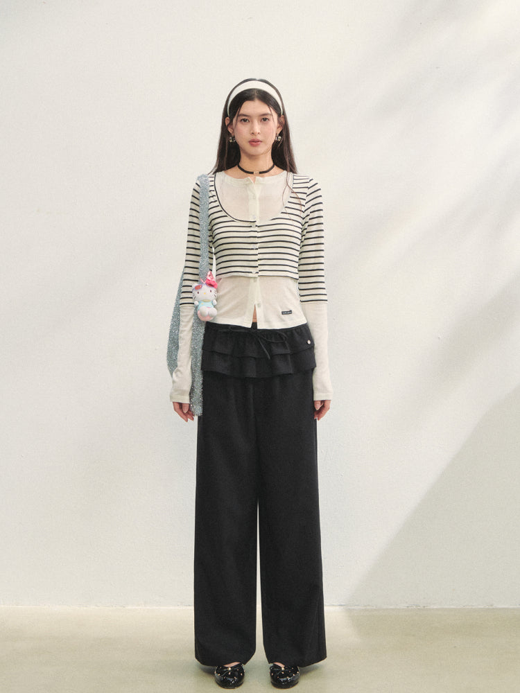 Striped Two-piece Contrast Color Cardigan - CHINASQUAD