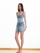 Twill Denim Big U-neck Waist Cinching Vest - CHINASQUAD