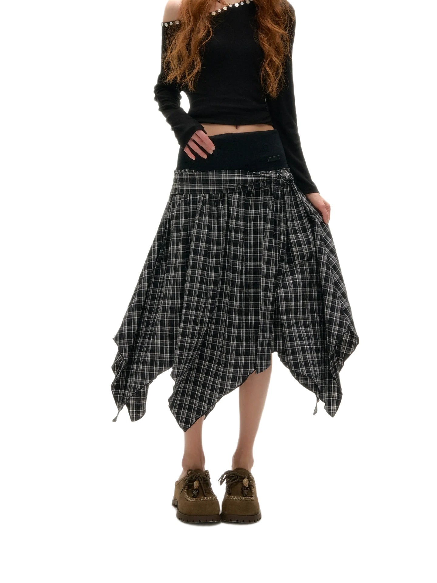 Irregular Hem Plaid Skirt - CHINASQUAD