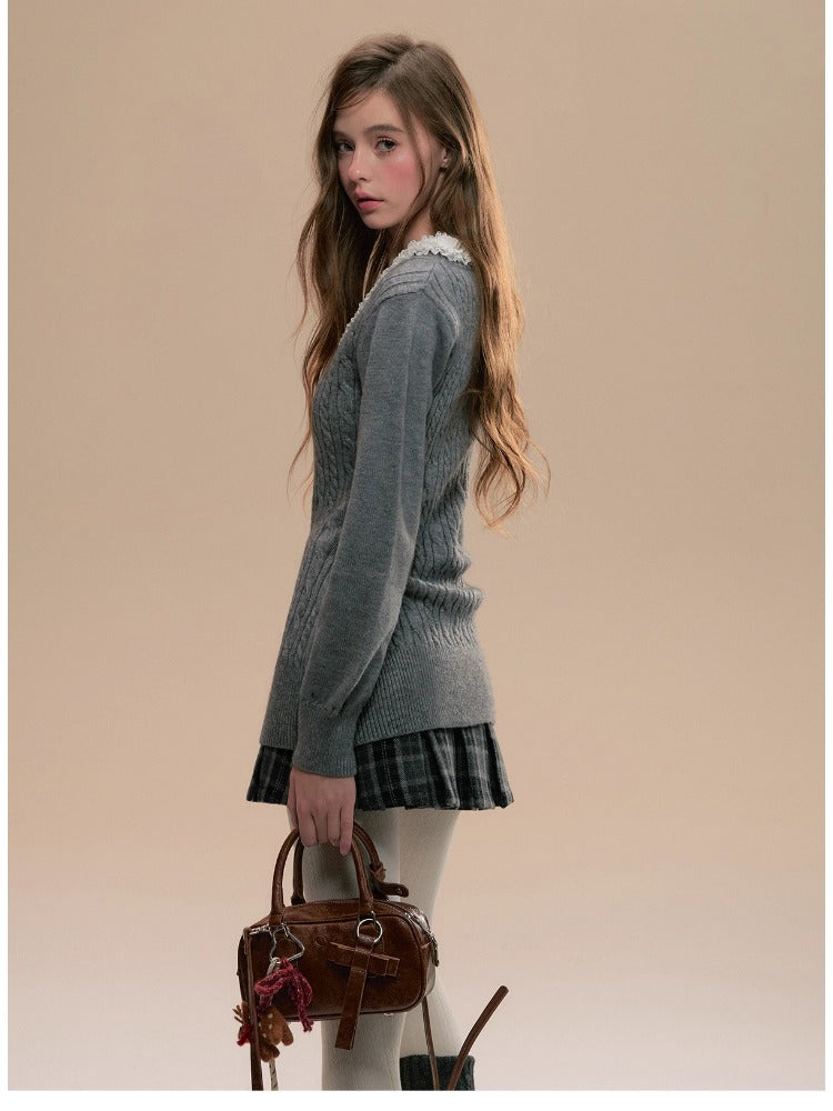 Gray V-Neck Sweater - CHINASQUAD