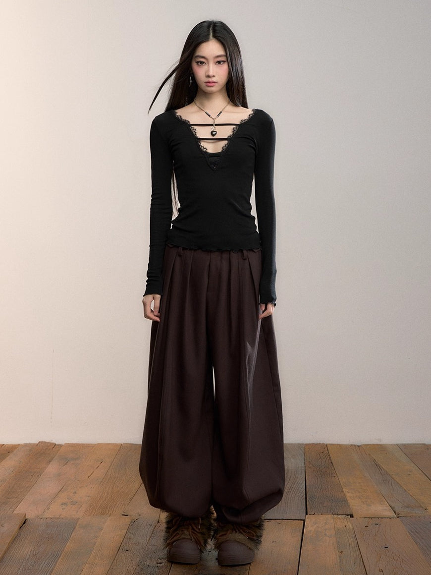 Reversible Lace-Panel Lyocell Blouse