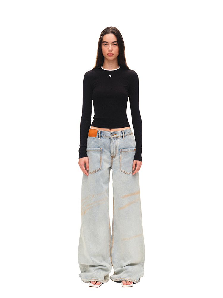 Contrast-trim Regular-shoulder Long-Sleeve T-shirt - CHINASQUAD