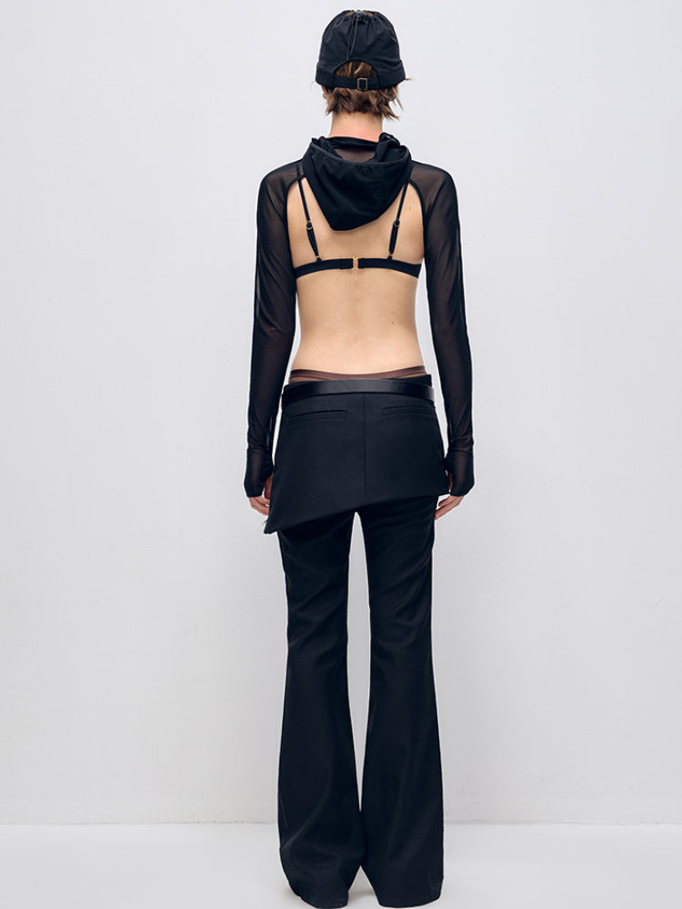 Color Block Asymmetrical Zipper Flared Skirt Pants - CHINASQUAD