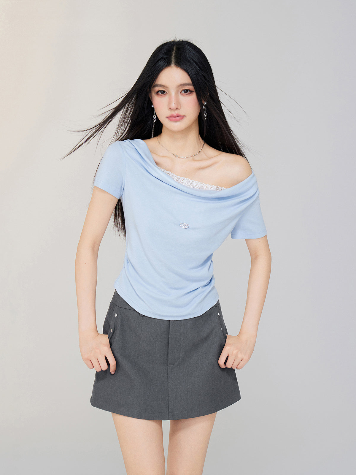 One-shoulder Lace T-shirt - CHINASQUAD