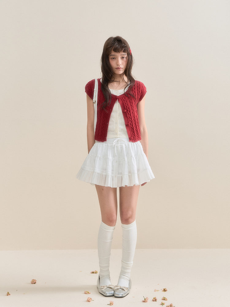 Fake Two-piece Short Sleeve Knitted Top - CHINASQUAD