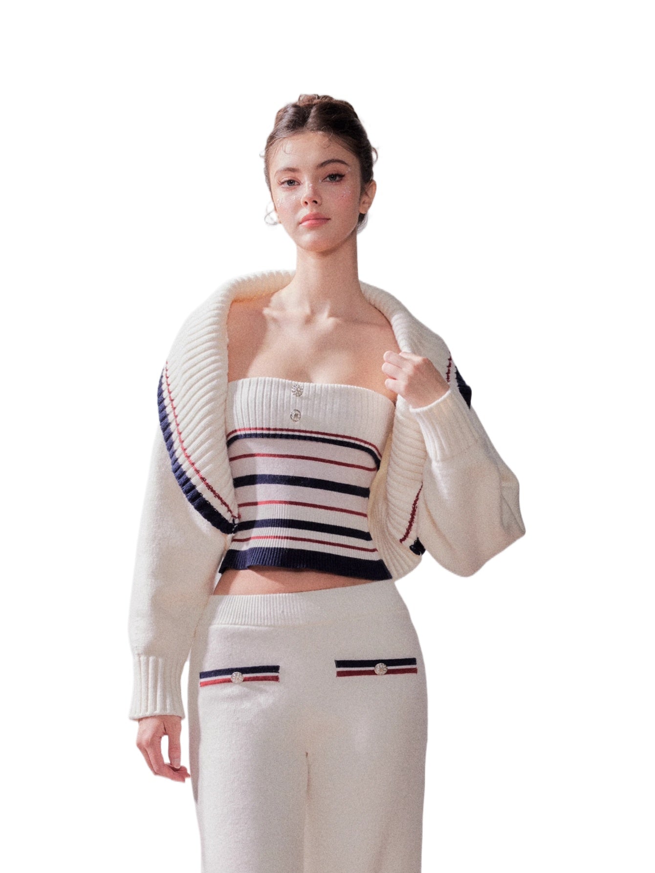 London Stroll Striped Knit Cardigan & Pants Set