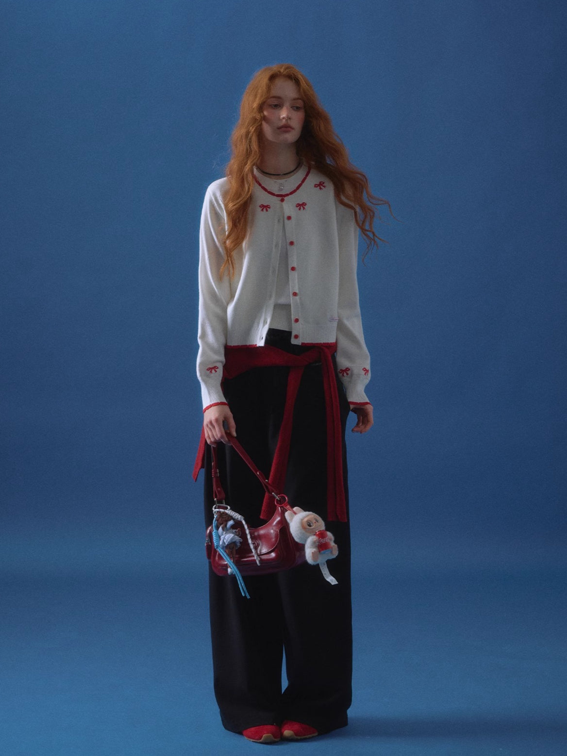 Contrast Jacquard Bow-Knot Knit Cardigan - CHINASQUAD