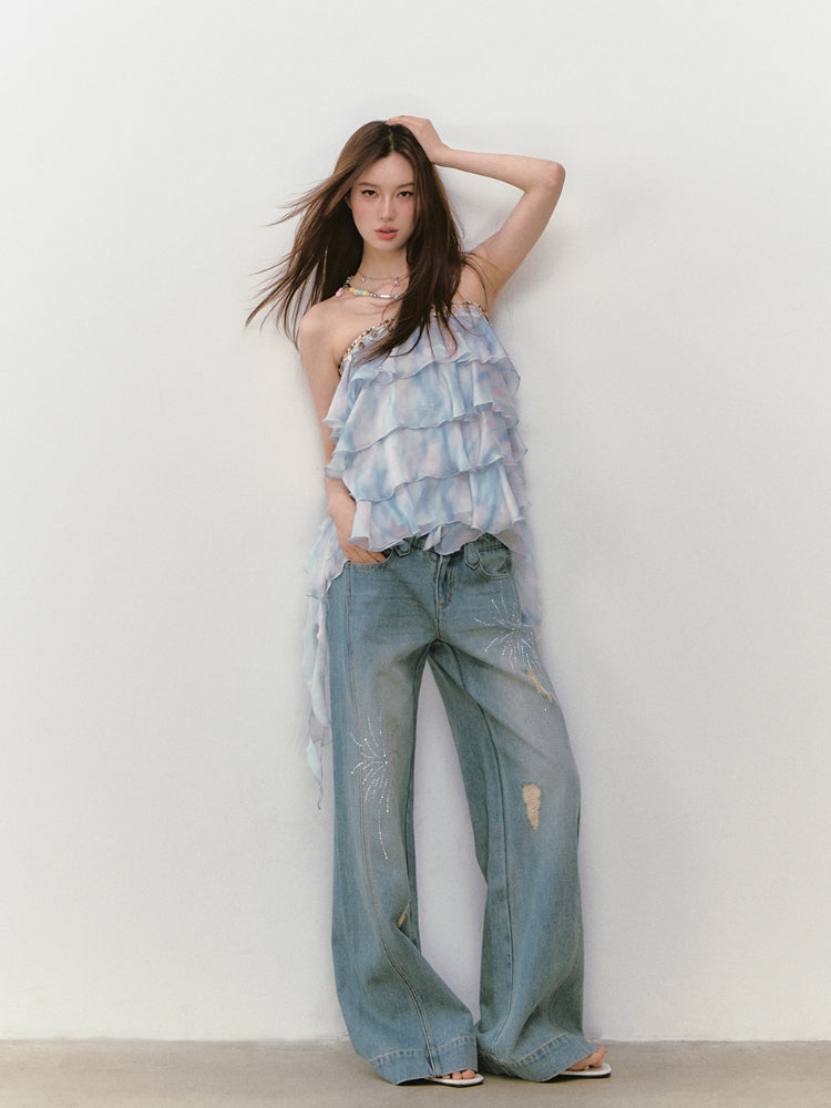 Ribbon-Strap Cake Top & Skirt Set - CHINASQUAD