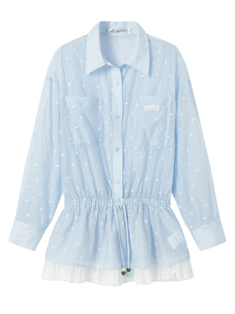 Lapel Plaid Lace-Trimmed Sunscreen Shirt - CHINASQUAD