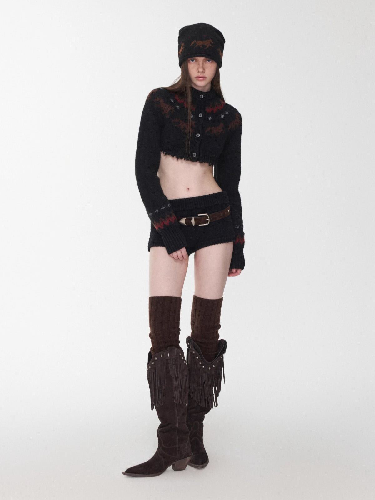 Fair Isle Pony Jacquard Knit Short Cardigan & Shorts Set