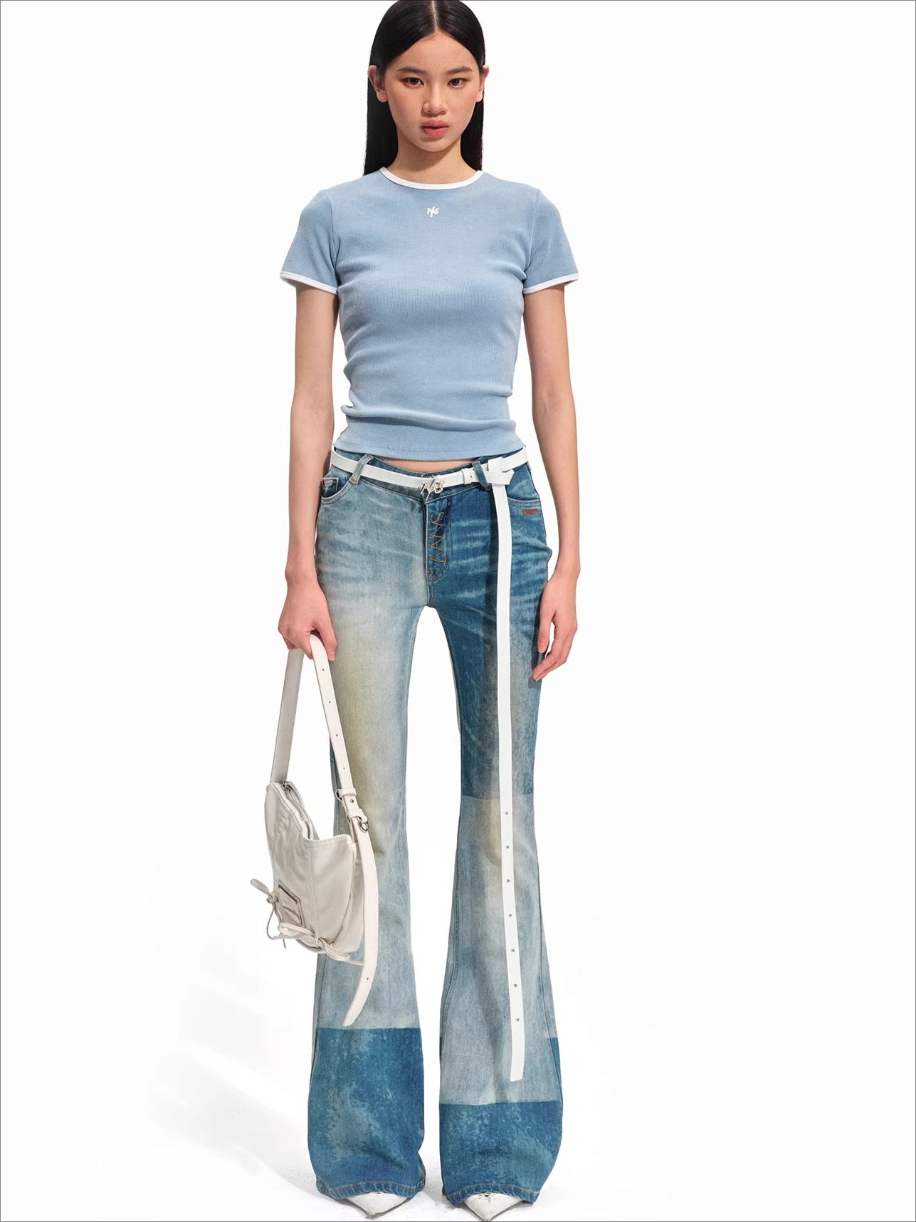 Equestrian Contrast Panel Micro-Flare Denim Jeans