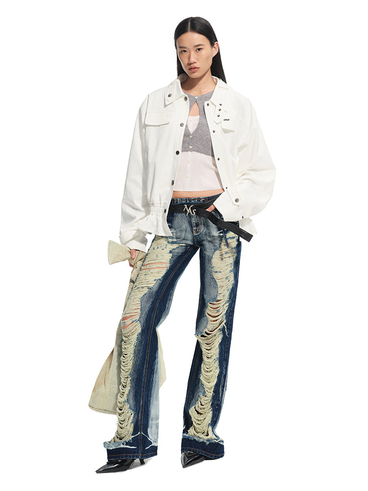 Fine Twill Wrinkle-Resistant Hem Pleated Silhouette Jacket - CHINASQUAD