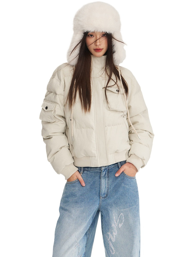White Fitted High Collar Cotton Jacket - CHINASQUAD