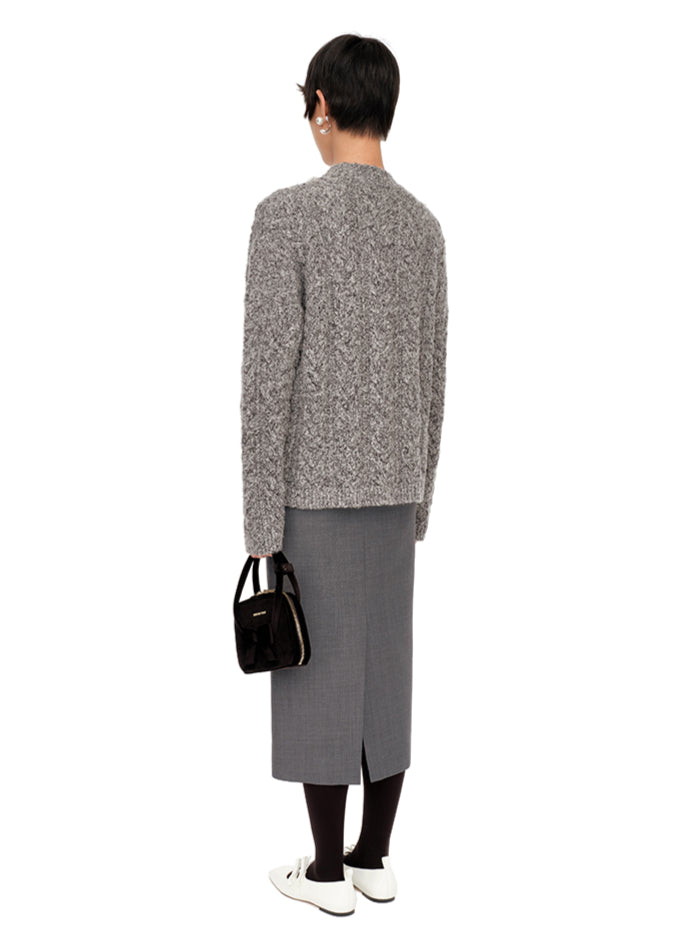 Gray & Brown V-Neck Cable Knit Pullover - CHINASQUAD