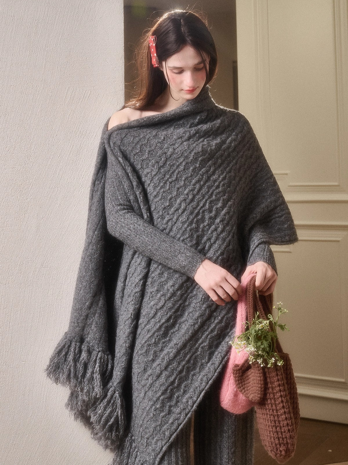 Celestial Wool Cable-Knit Shawl Scarf