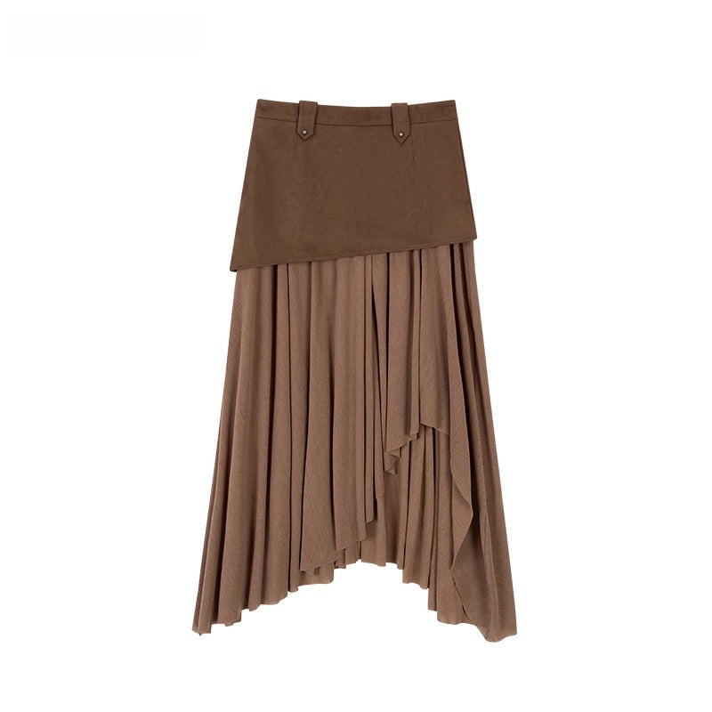 Irregular Spliced Vintage Pleated Skirt - CHINASQUAD