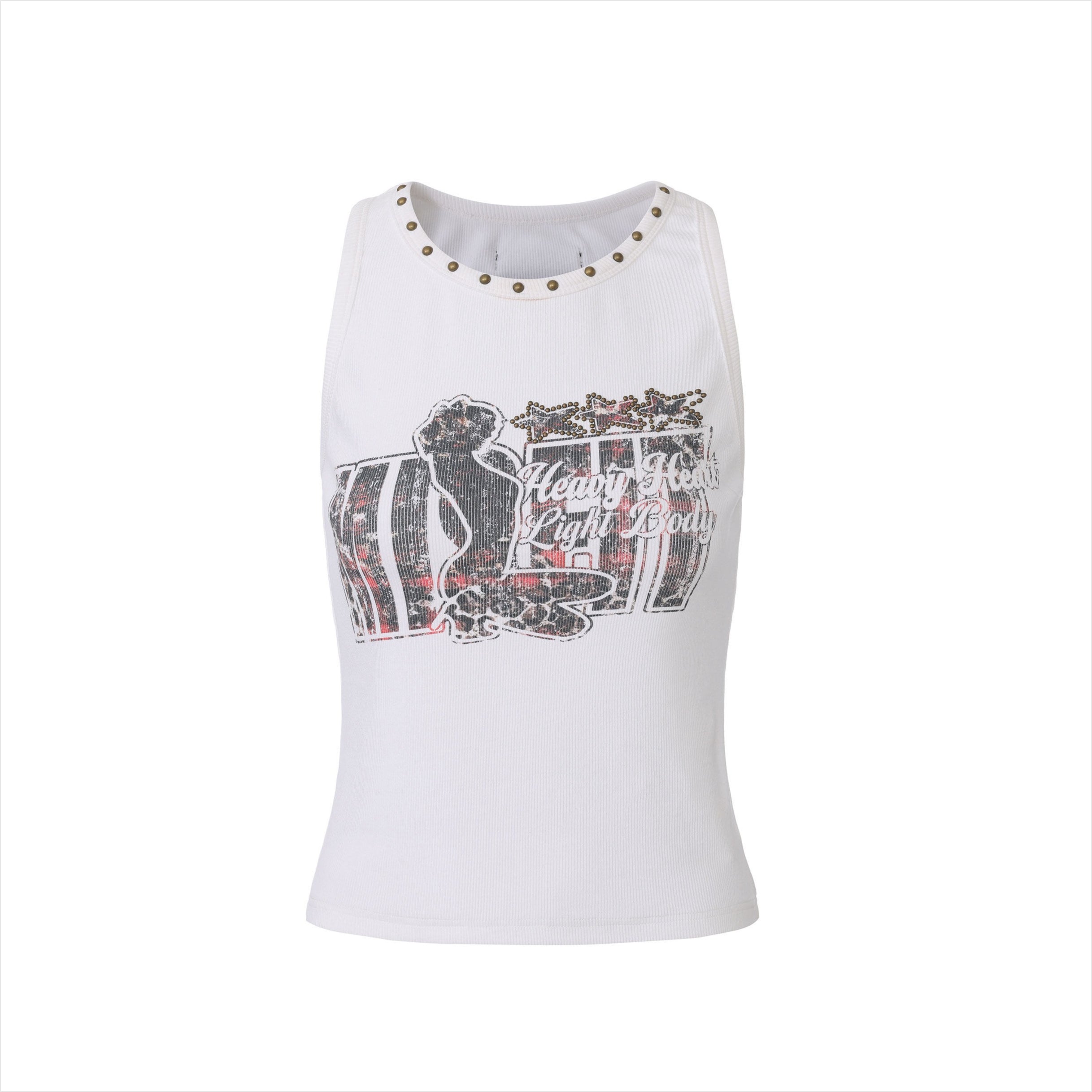Punk Ribbed Studded Graphic Tank Top