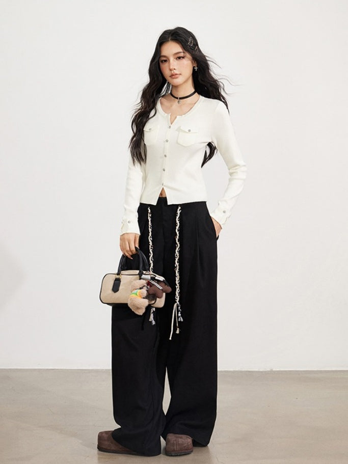 Merino Wool-Blend Ribbed Knit Cardigan - CHINASQUAD