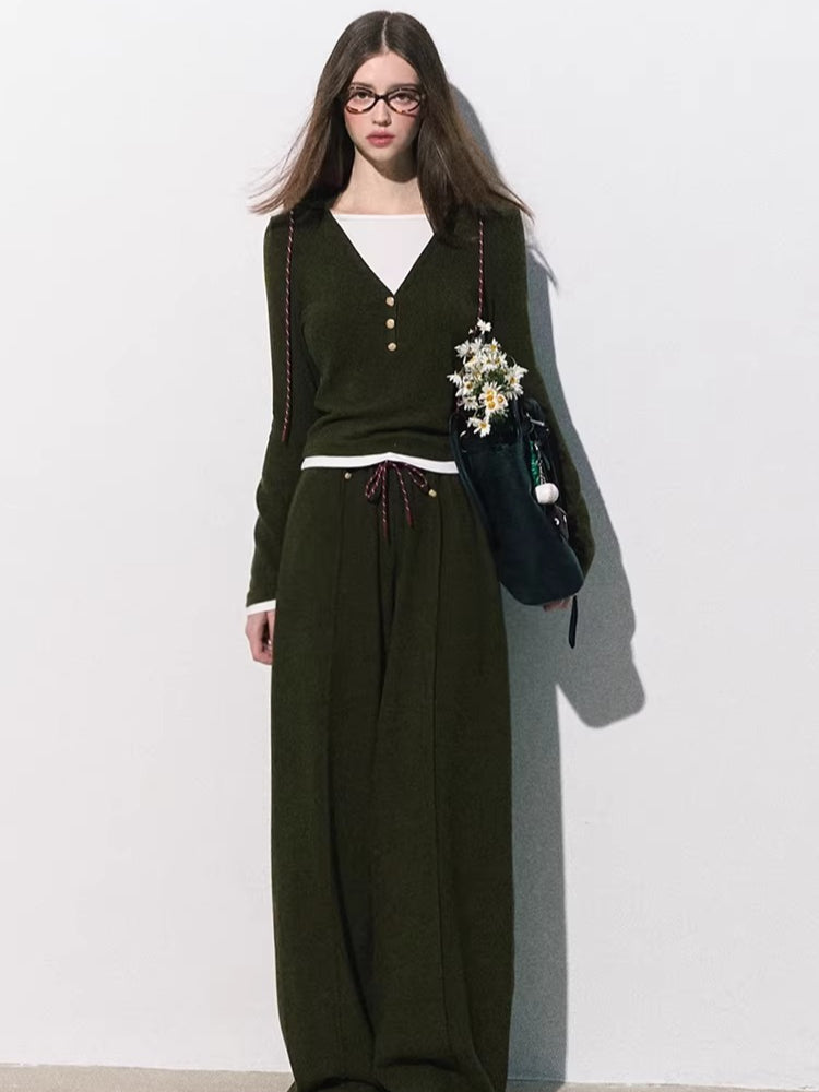 Knit Base Top & Wide-Leg Pants Set